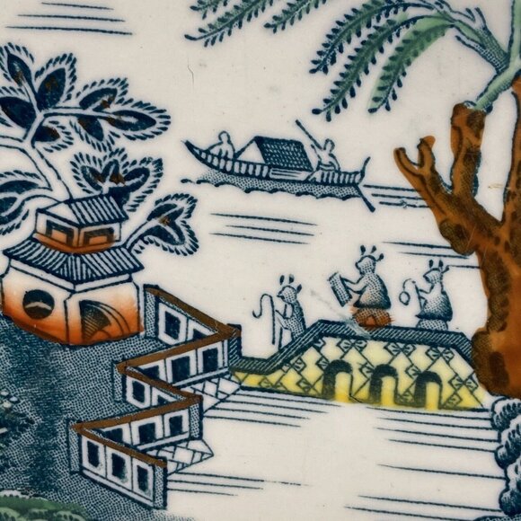 Wood & Sons Large Platter Pekin Blue Willow Gold Trim England SemiPorcelain 1907 - Picture 7 of 16